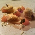 Honeycomb with quince, chestnut, and perilla