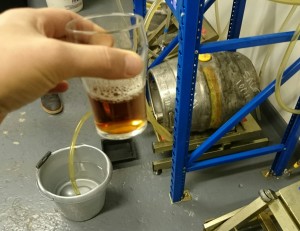 "Testing" beer in the Fuller's training cellar.